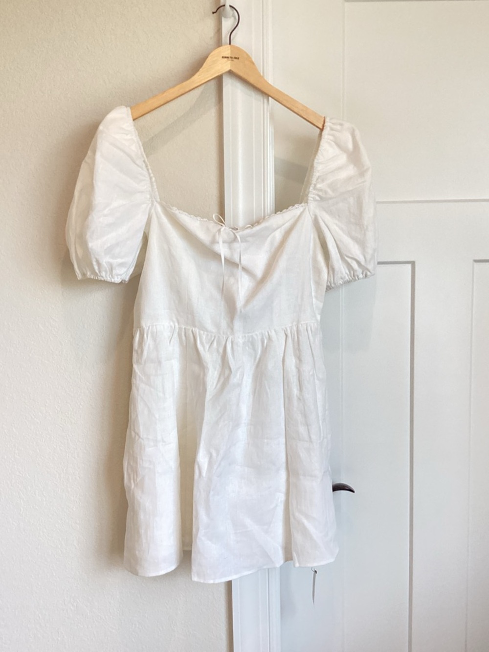 Reformation Malvina Linen Puff-Sleeve Mini Dress Anthropologie New White 10 - Picture 6 of 16